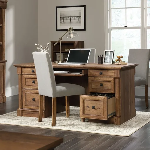 Sauder Office Desks<Palladia 65"W Executive Desk, Vintage Oak (420604)