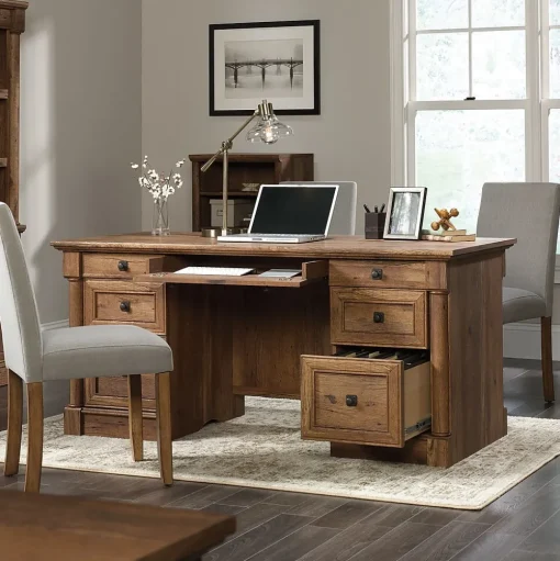 Sauder Office Desks<Palladia 65"W Executive Desk, Vintage Oak (420604)
