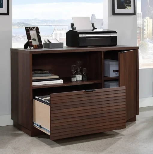 Sauder File Cabinets<Palo Alto File Cabinet, Letter/Legal Size, 29"H x 46"W x 19"D, Spiced Mahogany (427825)