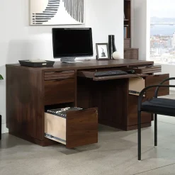 Sauder Corner Desks<Palo Alto 59"W Executive Desk, Spiced Mahogany (427792)