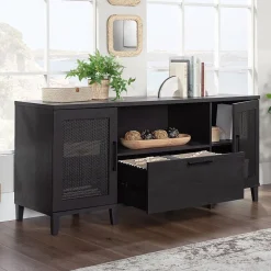 Sauder Storage Cabinets<Tiffin Line 30"H Storage Credenza with 3 Shelves, Raven Oak (433265)
