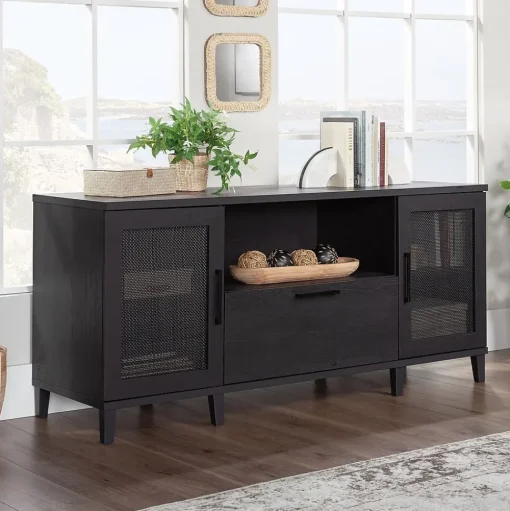 Sauder Storage Cabinets<Tiffin Line 30"H Storage Credenza with 3 Shelves, Raven Oak (433265)