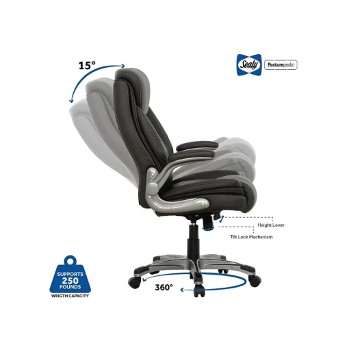 Sealy Office Chairs<Posturepedic Axel Swivel Executive Office Chair, Dark Grey (64626)