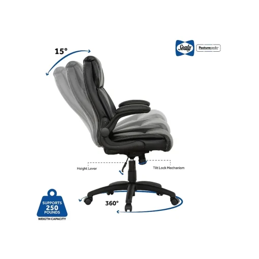 Sealy Office Chairs<Posturepedic Hudson Ergonomic Swivel Office Chair, Black (64627)