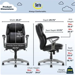 Serta Office Chairs<AIR Bonded Leather Executive Chair, Black (CHR200100)