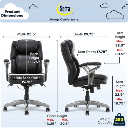 Serta Office Chairs<AIR Bonded Leather Executive Chair, Black (CHR200100)