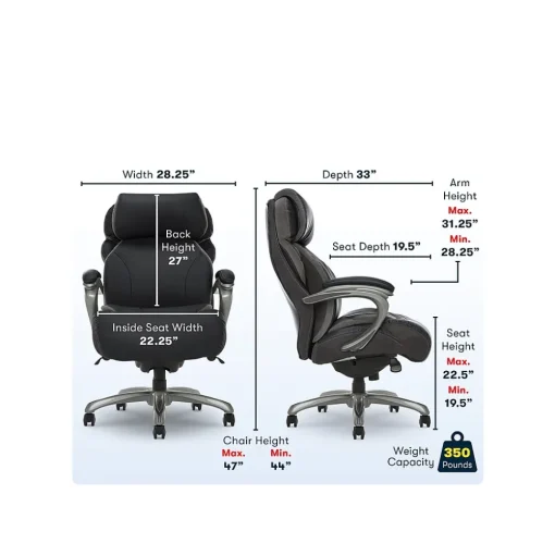 Serta Office Chairs<Big & Tall Ergonomic Bonded Leather Swivel Executive Chair, Black (44954)
