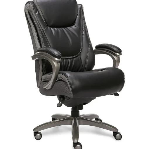 Serta Office Chairs<Big & Tall Ergonomic Bonded Leather Swivel Executive Chair, Black/Silver (44951)