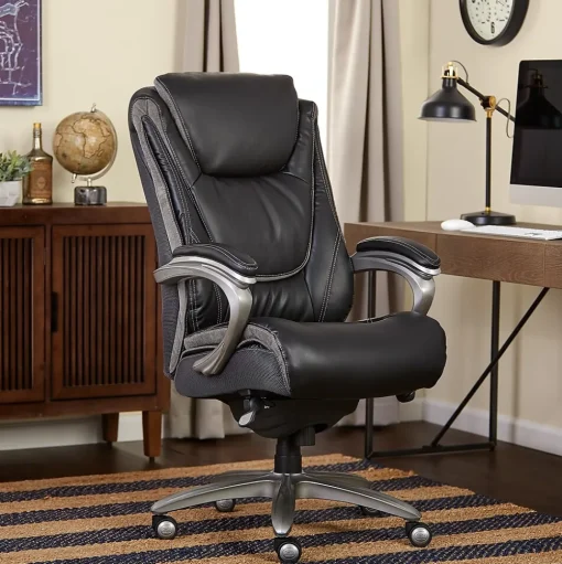 Serta Office Chairs<Big & Tall Ergonomic Bonded Leather Swivel Executive Chair, Black/Silver (44951)