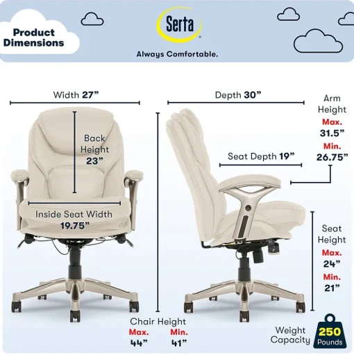 Serta Ergonomic Chairs<Claremont Ergonomic Faux Leather Swivel Executive Chair with Back in Motion Technology, (44186C)