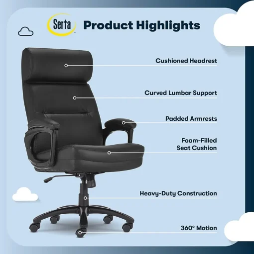 Serta Office Chairs<Comfort Big & Tall Ergonomic Bonded Leather Swivel Executive Chair, Black (CHR10131A)