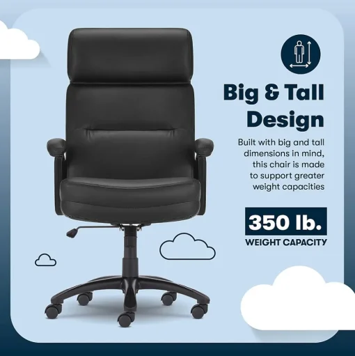 Serta Office Chairs<Comfort Big & Tall Ergonomic Bonded Leather Swivel Executive Chair, Black (CHR10131A)