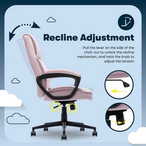 Serta Office Chairs<Comfort Classic Ergonomic Velvet Fabric Swivel Executive Chair, Pink (CCHR10005C)