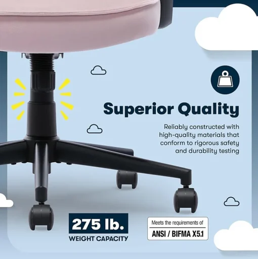 Serta Office Chairs<Comfort Classic Ergonomic Velvet Fabric Swivel Executive Chair, Pink (CCHR10005C)
