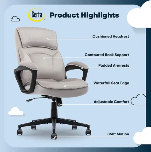Serta Office Chairs<Comfort Classic Ergonomic Velvet Fabric Swivel Executive Chair, Taupe (CCHR10005B)