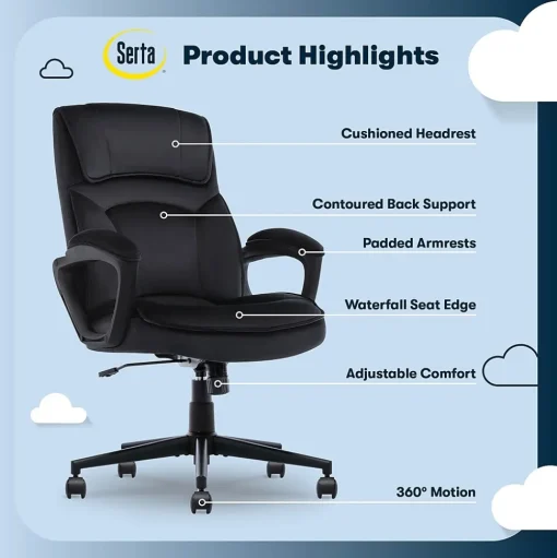 Serta Office Chairs<Comfort Classic Ergonomic Velvet Fabric Swivel Executive Chair, Black (CCHR10005D)
