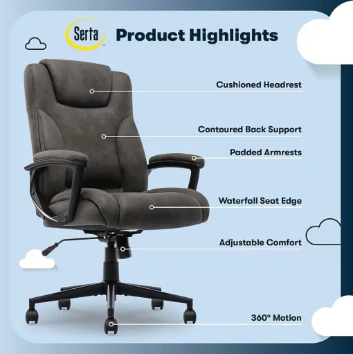 Serta Office Chairs<Comfort Eco Ergonomic Velvet Fabric Swivel Executive Chair, Brown (CCHR10006D)