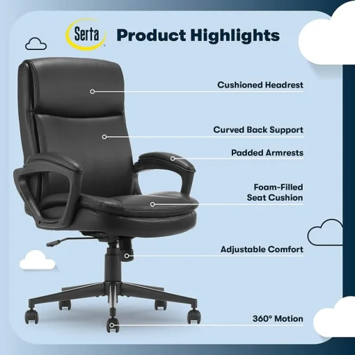 Serta Office Chairs<Comfort Ergo Ergonomic Bonded Leather Swivel Executive Chair, Black (CCHR10016B)
