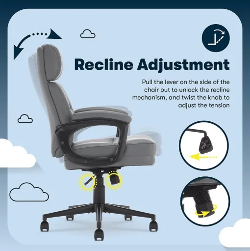 Serta Office Chairs<Comfort Ergonomic Bonded Leather Swivel Executive Chair, Gray (CHR10130C)