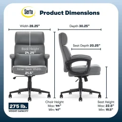 Serta Office Chairs<Comfort Ergonomic Bonded Leather Swivel Executive Chair, Gray (CHR10130C)