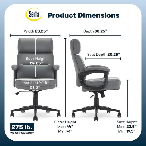 Serta Office Chairs<Comfort Ergonomic Bonded Leather Swivel Executive Chair, Gray (CHR10130C)