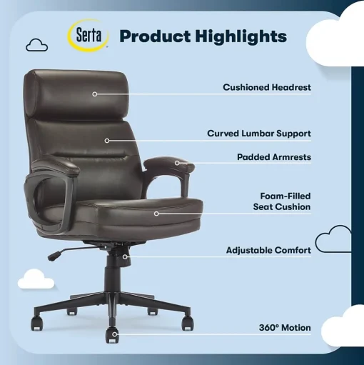 Serta Office Chairs<Comfort Ergonomic Bonded Leather Swivel Executive Chair, Brown (CHR10130B)