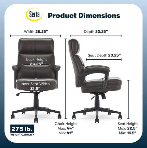 Serta Office Chairs<Comfort Ergonomic Bonded Leather Swivel Executive Chair, Brown (CHR10130B)