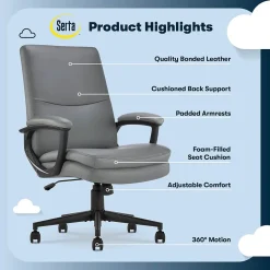 Serta Office Chairs<Comfort Modern Ergonomic Bonded Leather Swivel Executive Chair, Gray (CHR10132C)