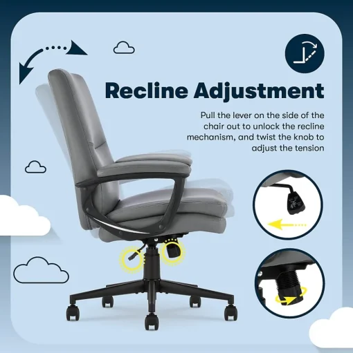 Serta Office Chairs<Comfort Modern Ergonomic Bonded Leather Swivel Executive Chair, Gray (CHR10132C)