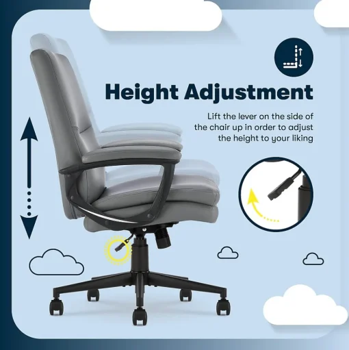 Serta Office Chairs<Comfort Modern Ergonomic Bonded Leather Swivel Executive Chair, Gray (CHR10132C)
