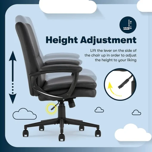 Serta Office Chairs<Comfort Modern Ergonomic Bonded Leather Swivel Executive Chair, Black (CHR10132A)