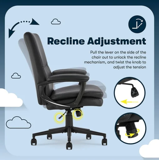 Serta Office Chairs<Comfort Modern Ergonomic Bonded Leather Swivel Executive Chair, Black (CHR10132A)