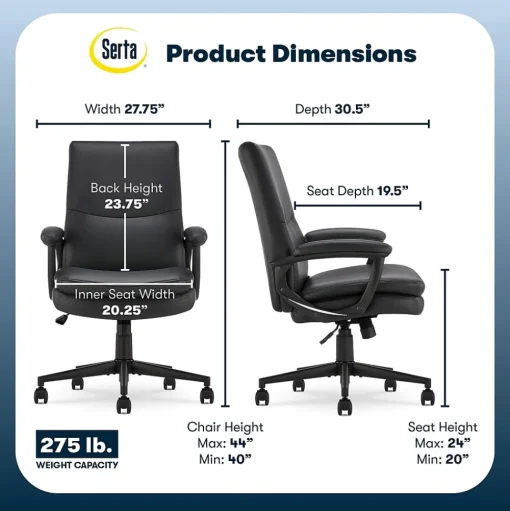 Serta Office Chairs<Comfort Modern Ergonomic Bonded Leather Swivel Executive Chair, Black (CHR10132A)