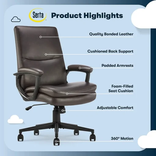 Serta Office Chairs<Comfort Modern Ergonomic Bonded Leather Swivel Executive Chair, Brown (CHR10132B)