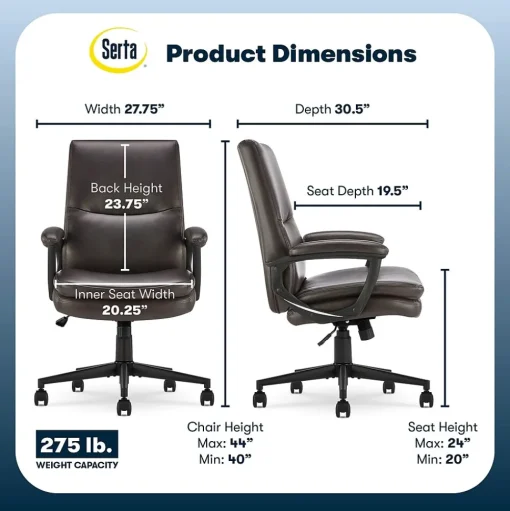 Serta Office Chairs<Comfort Modern Ergonomic Bonded Leather Swivel Executive Chair, Brown (CHR10132B)