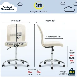 Serta Ergonomic Chairs<Essentials Armless Ergonomic Bonded Leather/Mesh Swivel Task Chair, (48740B)