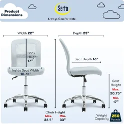 Serta Ergonomic Chairs<Essentials Armless Ergonomic Bonded Leather/Mesh Swivel Task Chair, (48740D)