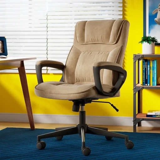 Serta Office Chairs<Executive Office Chair, Microfiber, Light Beige, Seat Size: 20.75''W x 19.5"D, Back Size: 20.25"W x 26.50"H (CHR200002)