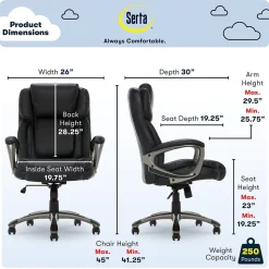 Serta Ergonomic Chairs<Garret Ergonomic Bonded Leather Swivel Executive Office Chair, (43520A)