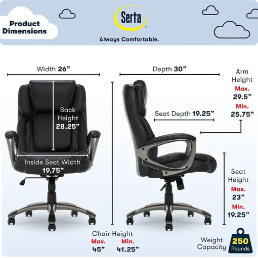 Serta Ergonomic Chairs<Garret Ergonomic Bonded Leather Swivel Executive Office Chair, (43520A)