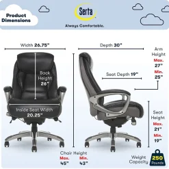 Serta Office Chairs<Launtner Bonded Leather Executive Office Chair with Smart Layers Technology, Opportunity Gray/Black (44942A)