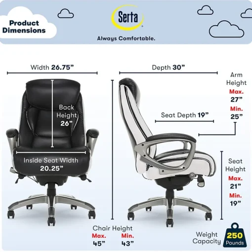 Serta Office Chairs<Lautner Ergonomic Bonded Leather Swivel Executive Chair, Black/Cream (44942)