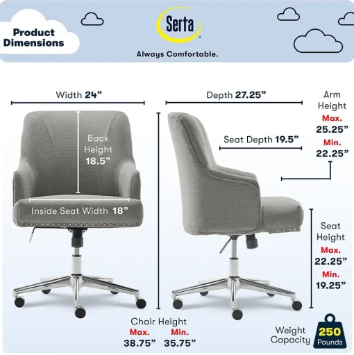 Serta Office Chairs<Leighton Fabric Home Office Chair, Medium Gray (48445)