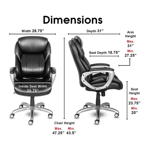 Serta Office Chairs<My Fit Ergonomic Bonded Leather Swivel Executive Chair, Black (CHR100014)