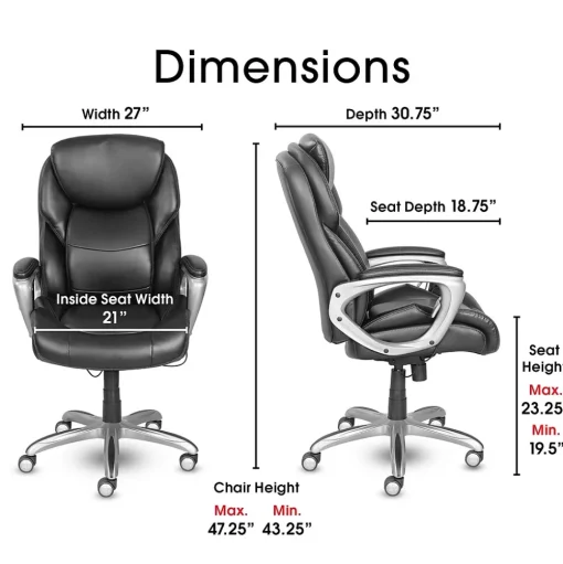 Serta Office Chairs<My Fit Ergonomic Bonded Leather Swivel Executive Chair, Black (CHR100015)