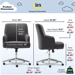 Serta Office Chairs<Style Leighton Fabric Swivel Home Office Chair, Graphite (47925B)
