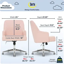 Serta Office Chairs<Style Leighton Fabric Swivel Home Office Chair, Blush Pink (47925C)