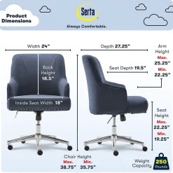 Serta Office Chairs<Style Leighton Fabric Fabric Swivel Computer and Desk Chair, Blue (47925A)