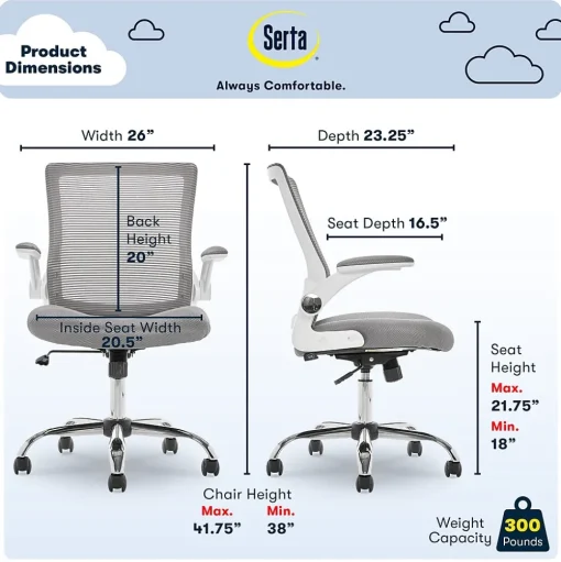 Serta Office Chairs<Works Creativity Mesh Back Polyester Computer and Desk Chair, Gray (CHR10023B)