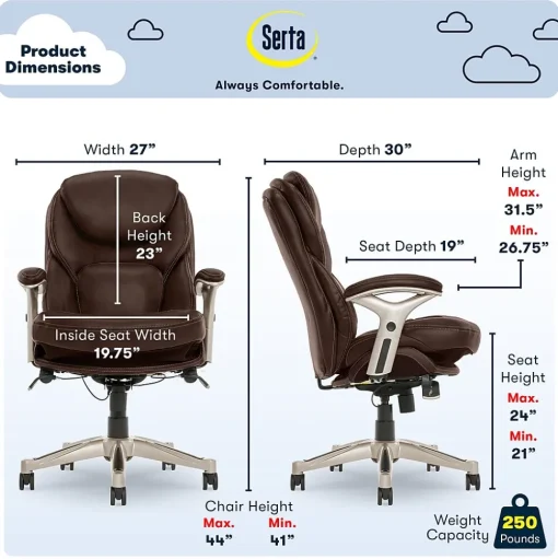Serta Ergonomic Chairs<Works Ergonomic Faux Leather Swivel Executive Chair with Back in Motion Technology, (44186B)